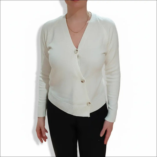 Mjuk V‑neck Cardigan – figurnära passform - Vit / One Size