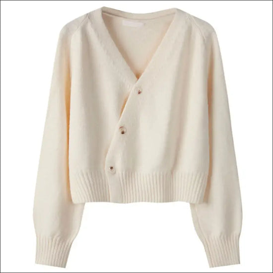Mjuk V‑neck Cardigan – figurnära passform - Vit / One Size