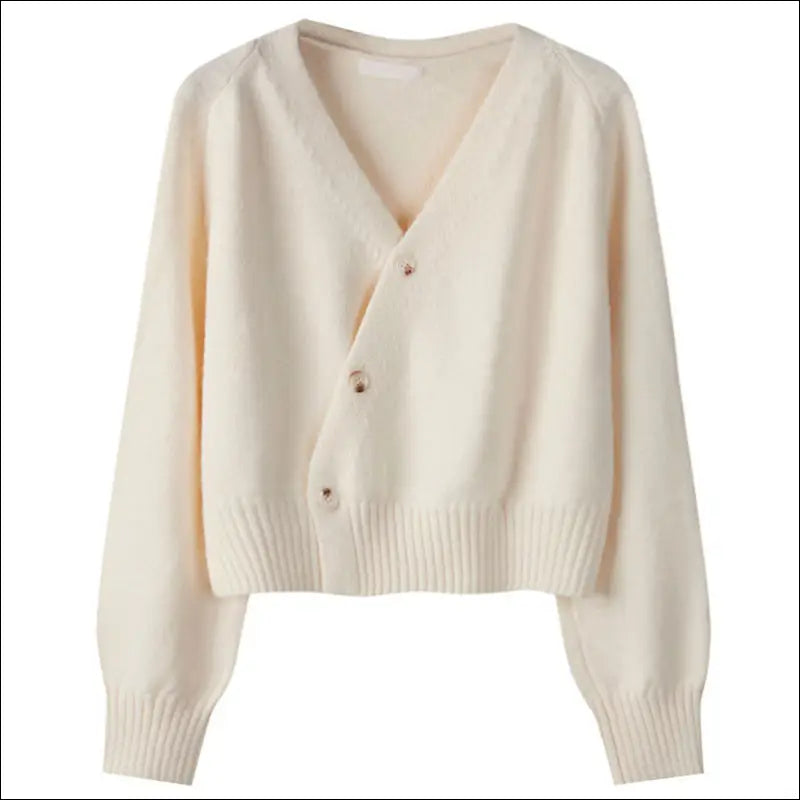 Mjuk V‑neck Cardigan – figurnära passform - Vit / One Size
