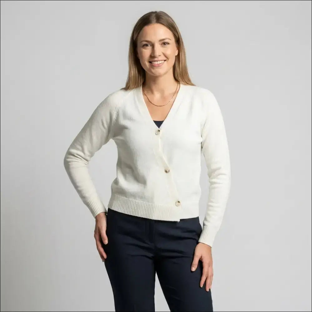 Mjuk V‑neck Cardigan – figurnära passform - Vit / One Size