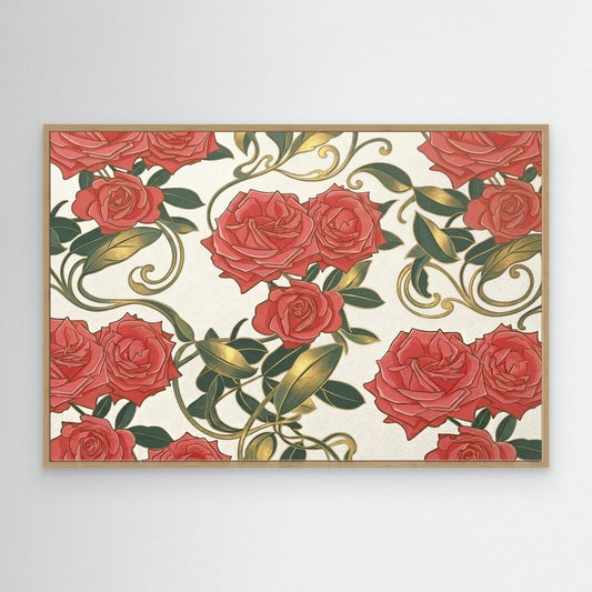 Summer Rose – Scandinavian Floral Wall Art med rosor och gyllene detaljer på canvas.