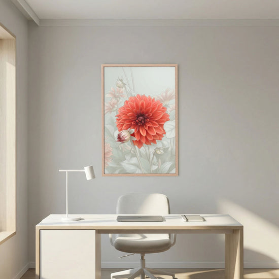 Red Dahlia Blossom – Poetic Misty Flower Art Print