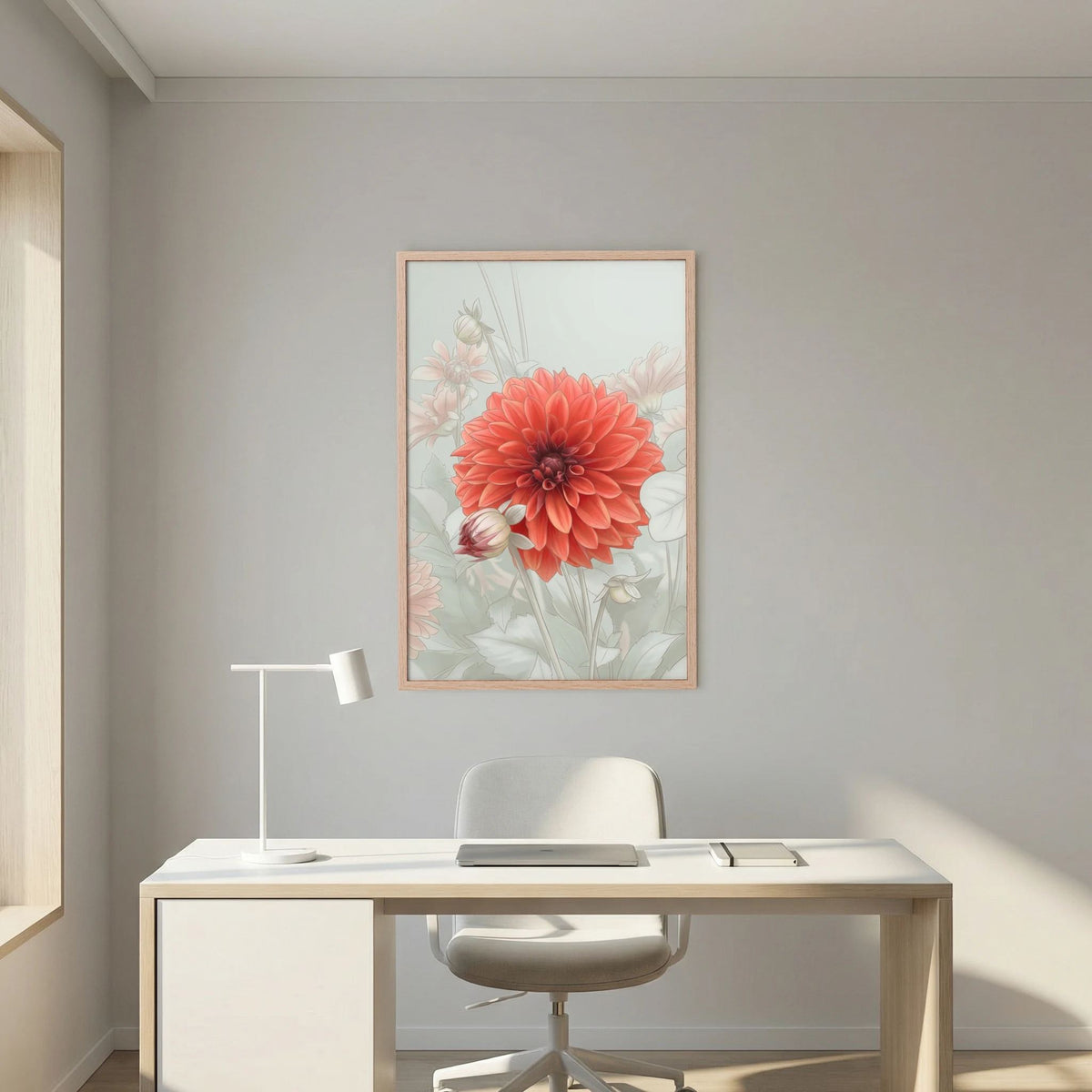 Red Dahlia Blossom – Poetic Misty Flower Art Print