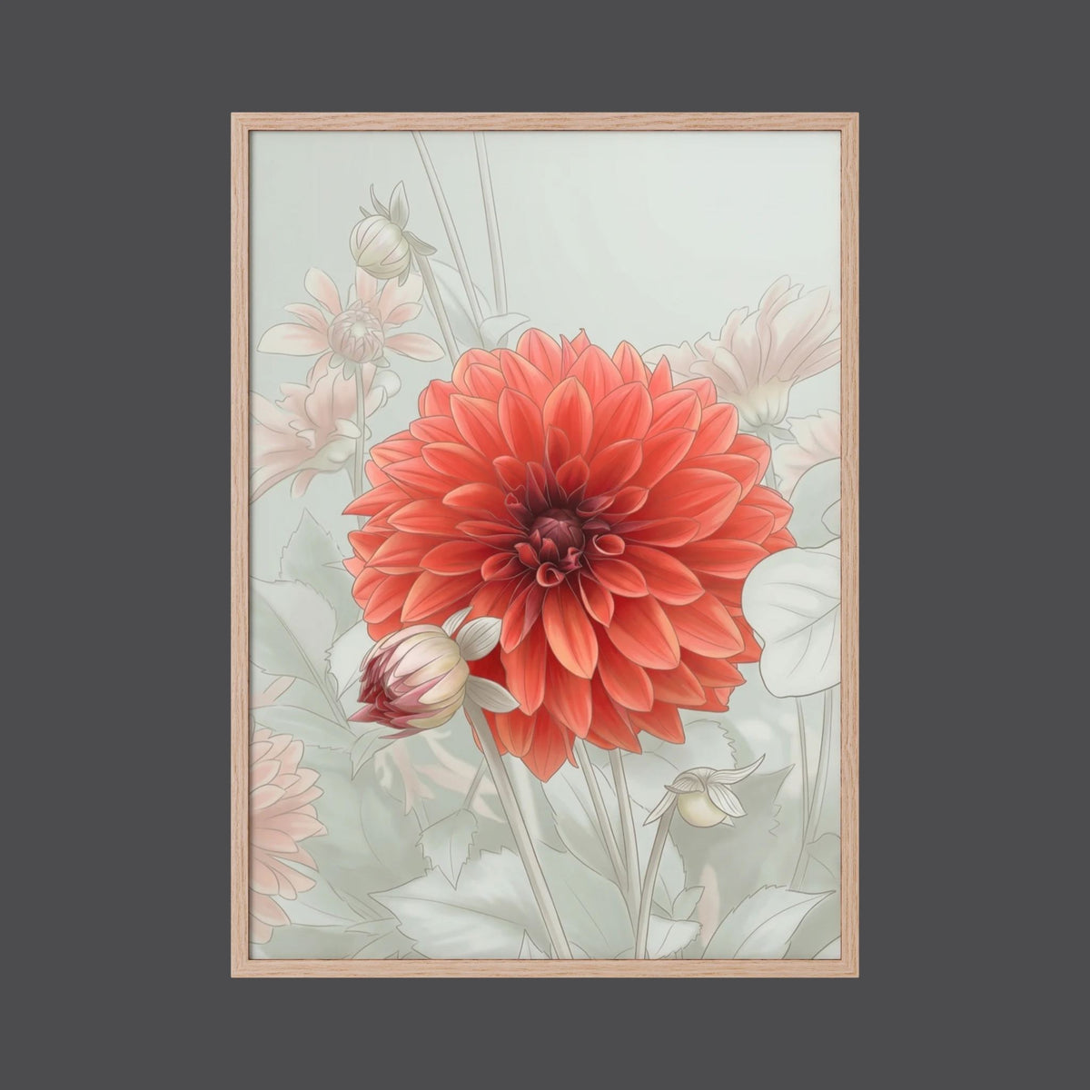 Red Dahlia Blossom – Poetic Misty Flower Art Print