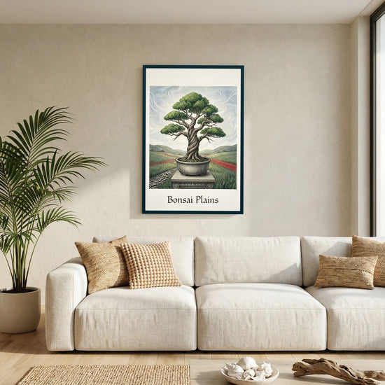 Bonsai i Öppet Landskap – Stiliserad Botanisk Illustration