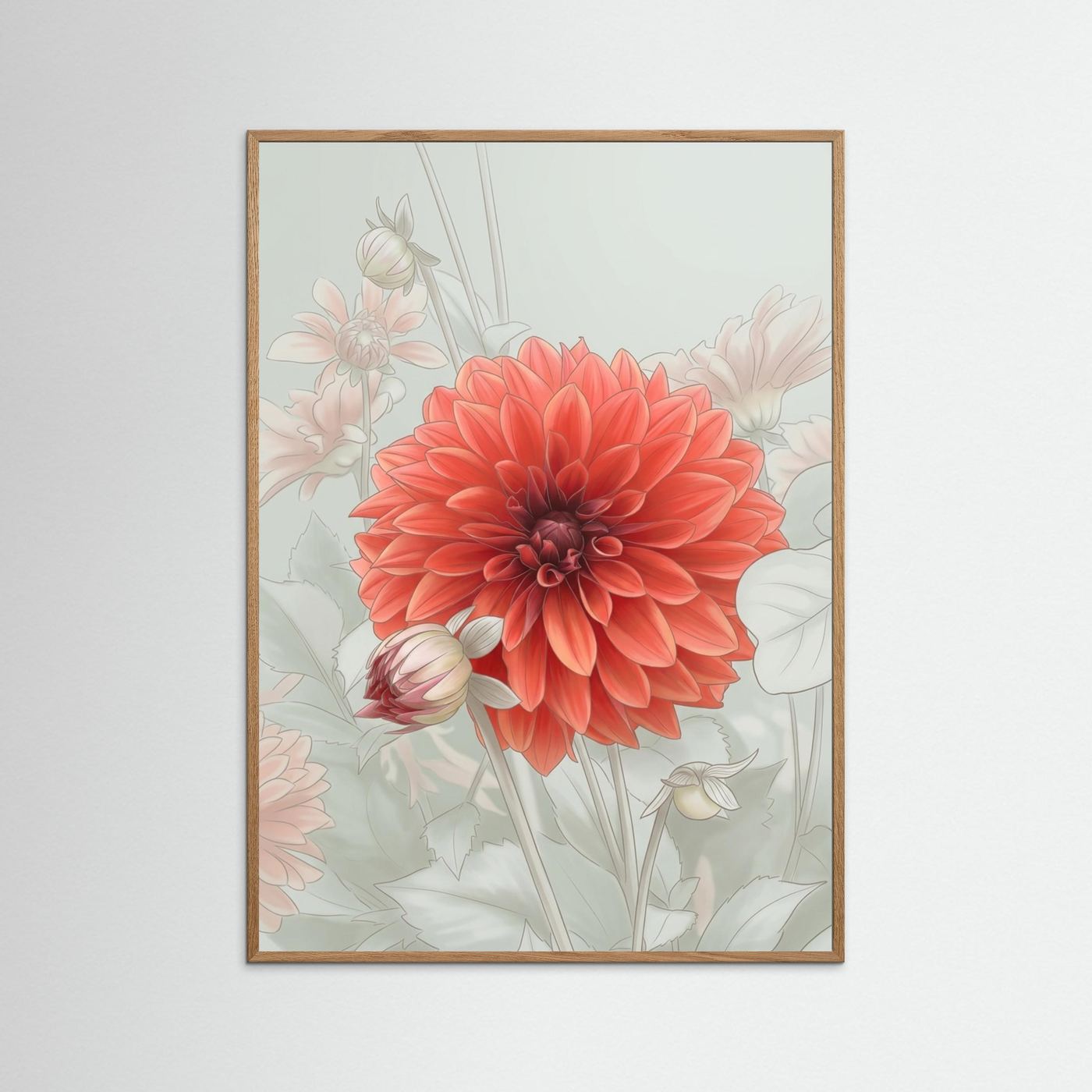 Dahlia Blossom – Poetic Misty Flower Art Print med mjuka blommor i dimmiga färger och harmonisk komposition.