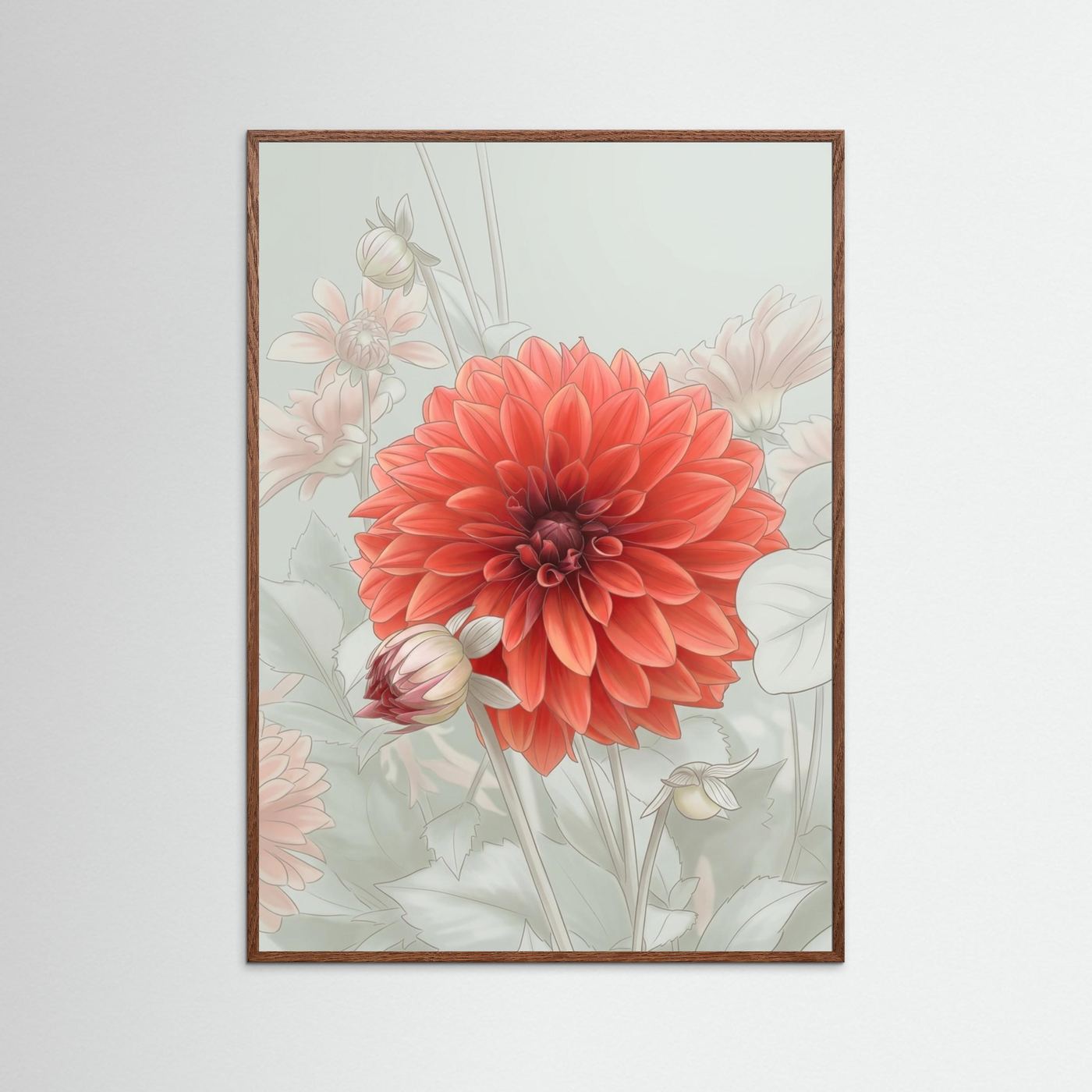 Dahlia Blossom – Poetisk dimmig blomsterkonst i mjuka färger, perfekt för att skapa lugn i hemmet.