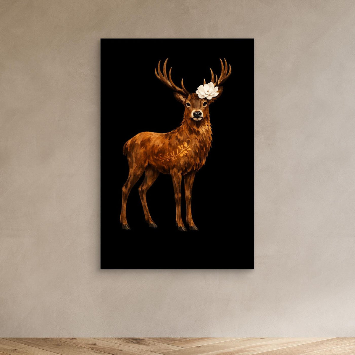Regal Stag with Floral Crown Canvas