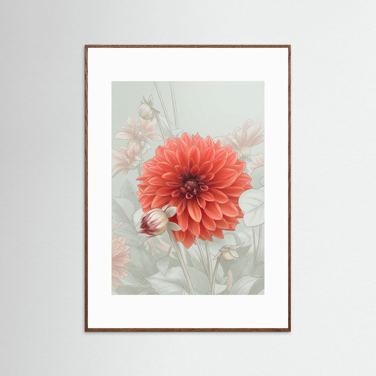 Red Dahlia Blossom – Poetic Misty Flower Art Print