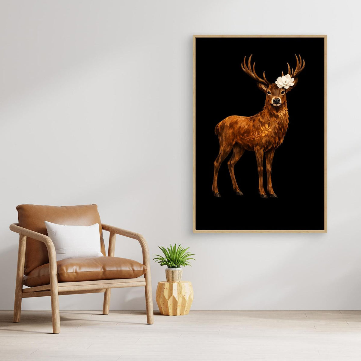 Regal Stag with Floral Crown Canvas