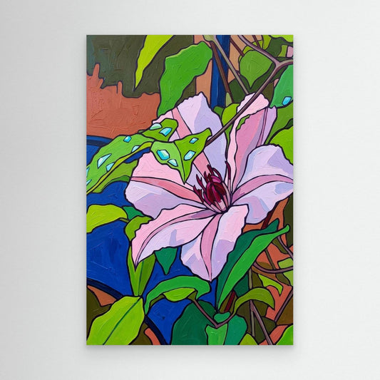 Rainy Garden Canvas Art – Clematis in Rain Wall Decor