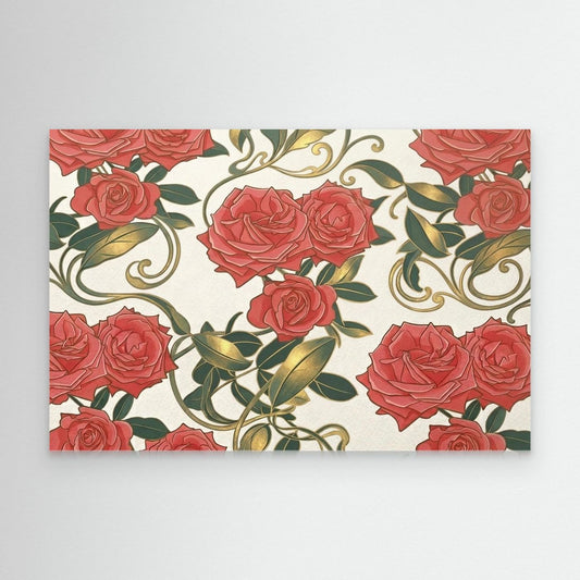 Summer Rose – Scandinavian Floral Wall Art med eleganta rosor och gyllene detaljer på en vintage-inspirerad bakgrund.