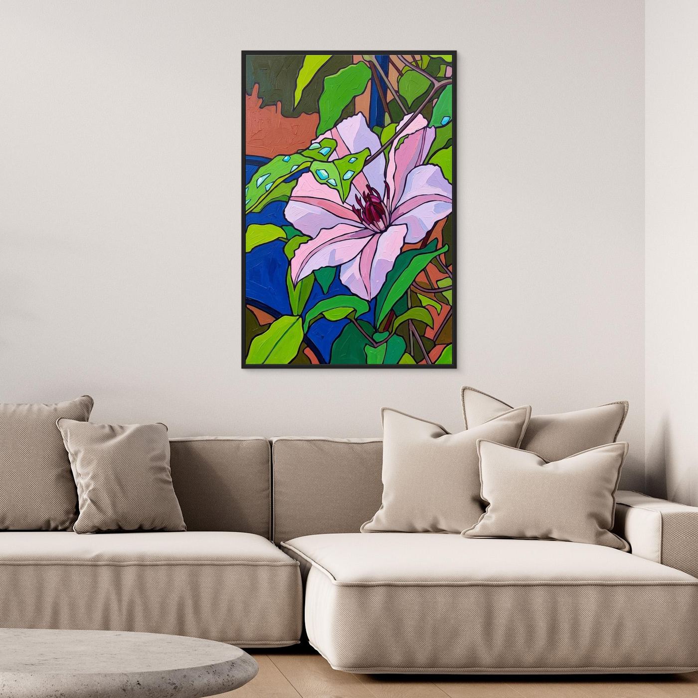 Clematis Raindrops Floral Abstract Canvas Art