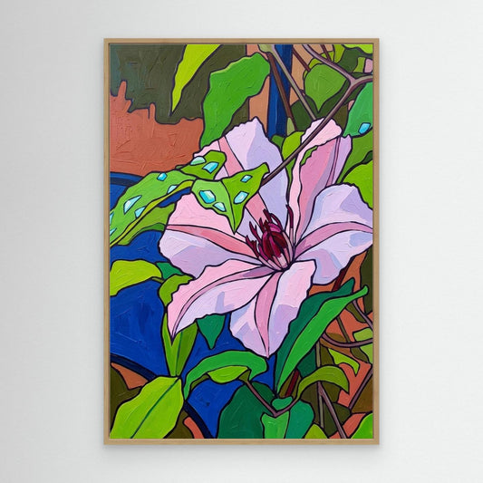 Rainy Garden Canvas Art – Clematis in Rain Wall Decor