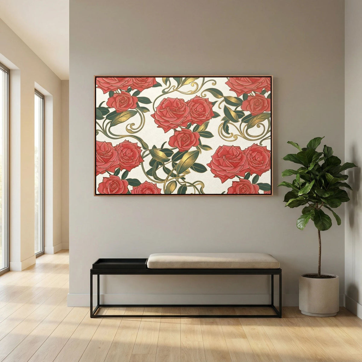 Summer Rose Canvas – Scandinavian Gilded Rose Wall Art