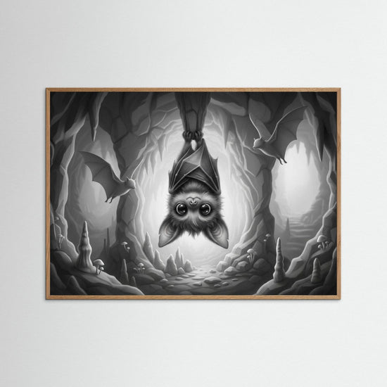 Cute Cave Bat Black & White Art Print