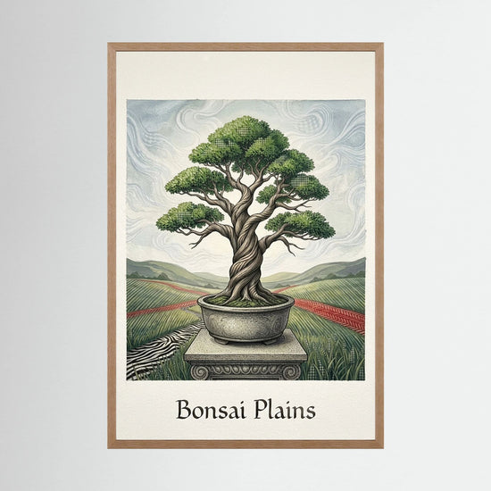 Bonsai i Öppet Landskap – Stiliserad Botanisk Illustration