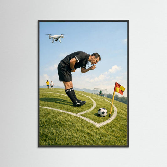 Funny Football Referee Poster – Game Boost Corner Scene
