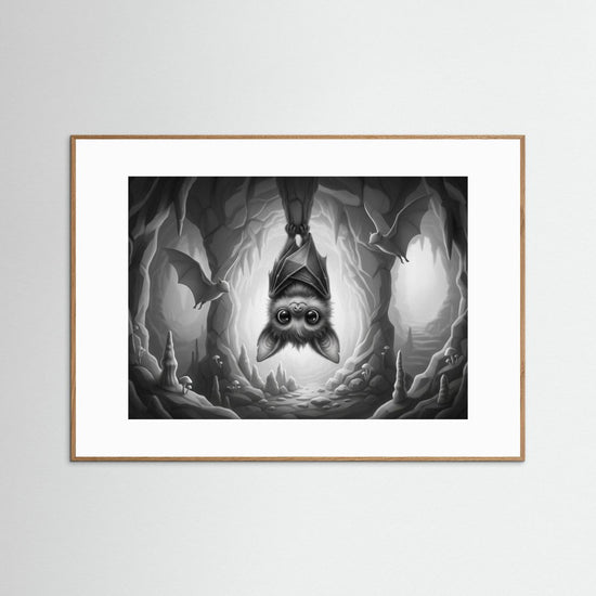 Cute Cave Bat Black & White Art Print
