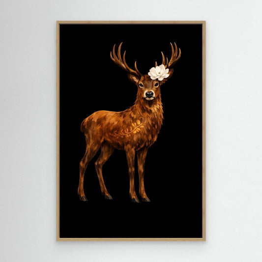Regal Stag with Floral Crown Canvas