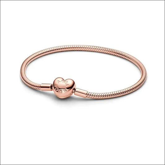 Pandora Moments Style Heart Clasp Snake Chain Armband – Roséguld