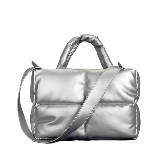 Puffer Crossbody Tote – Quilted Soft PU Leather - Silvery - Handväska
