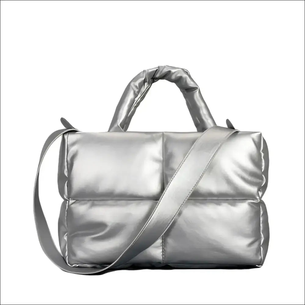 Puffer Crossbody Tote – Quilted Soft PU Leather - Silvery - Handväska