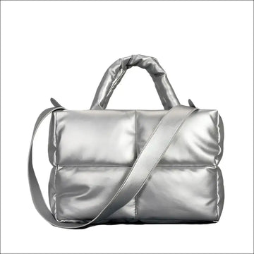 Puffer Crossbody Tote – Quilted Soft PU Leather - Silvery - Handväska