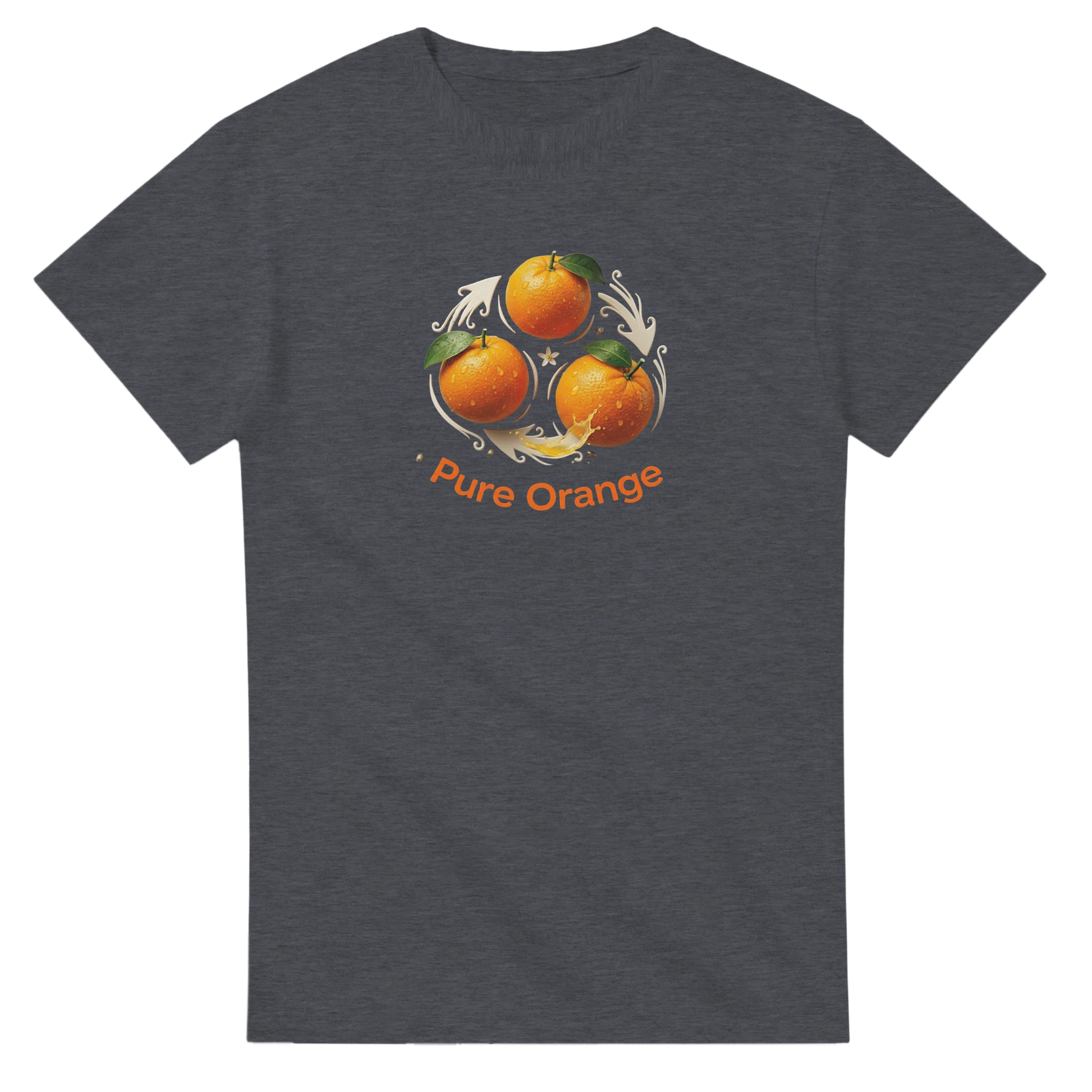 Orange T-shirt med livfullt fruktmotiv och texten Pure Orange, perfekt för vardagsstil.