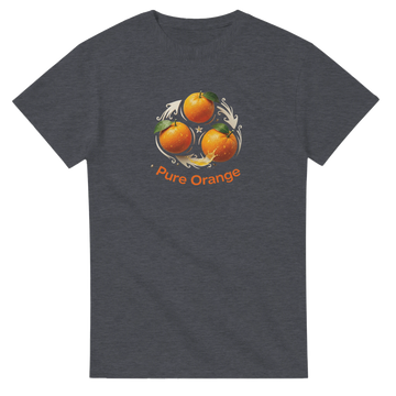 Orange T-shirt med livfullt fruktmotiv och texten Pure Orange, perfekt för vardagsstil.