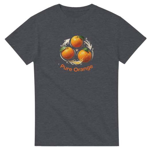 Orange T-shirt med livfullt fruktmotiv och texten Pure Orange, perfekt för vardagsstil.