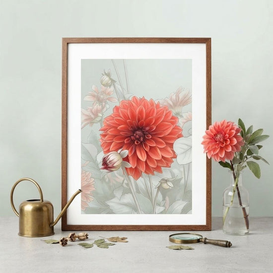 Red Dahlia Blossom – Poetic Misty Flower Art Print
