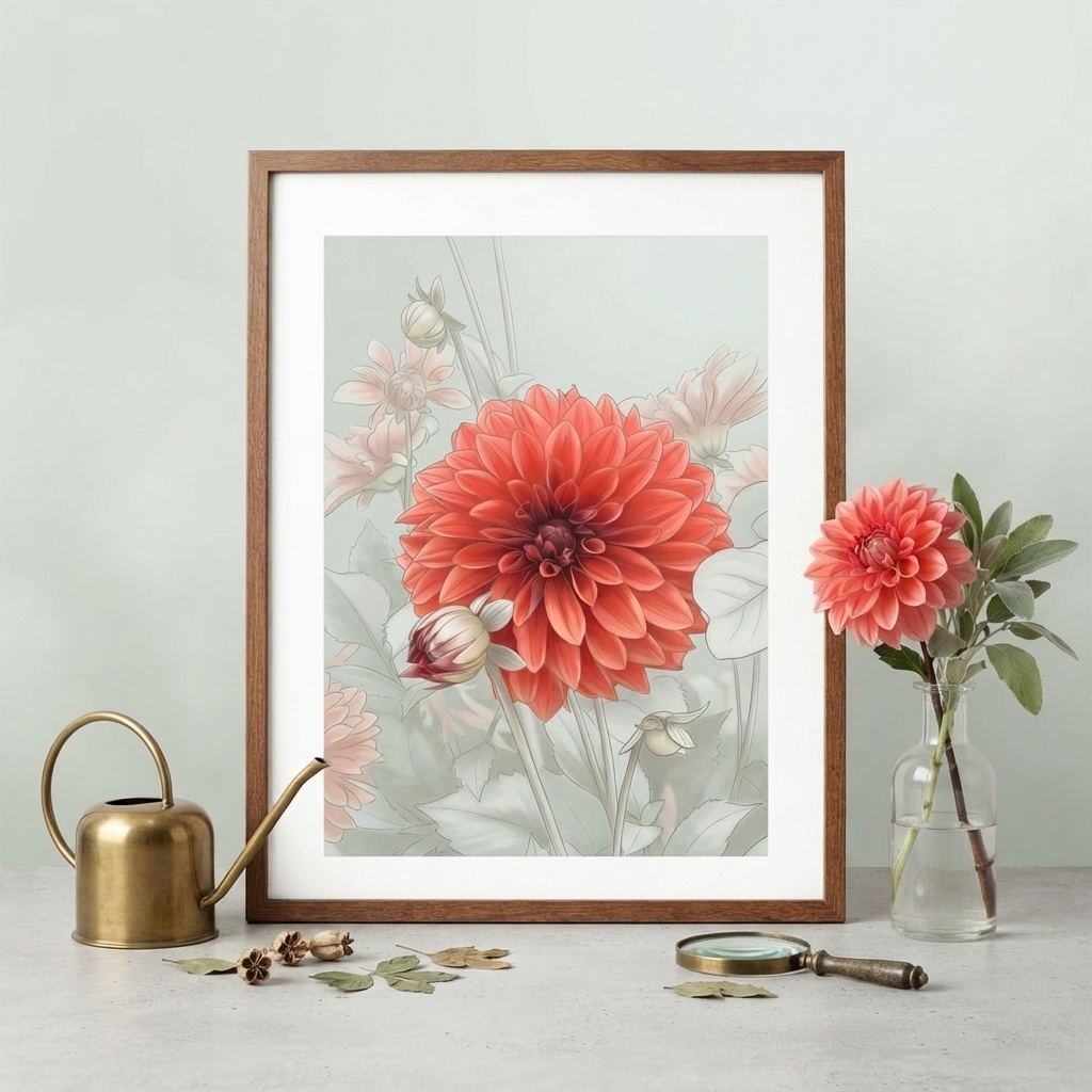 Red Dahlia Blossom – Poetic Misty Flower Art Print
