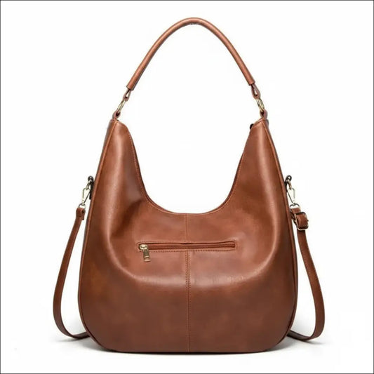 Rymlig Dam Weekend Bag med Axelband i Konstläder - Brun / Dragkedja på ovansida / Hoboväska