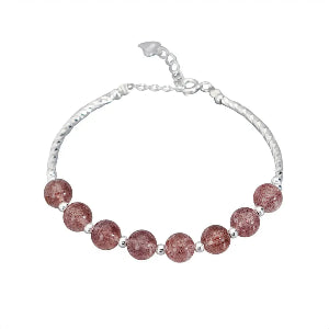 S925 Sterling Silver Jordgubbskvarts Pärlor Armband - silver-jordgubbskvarts / 925 silver och kvarts - mutual