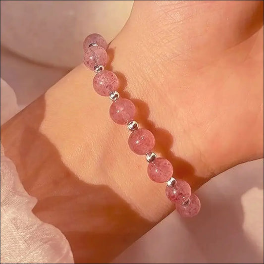 S925 Sterling Silver Jordgubbskvarts Pärlor Armband - silver-jordgubbskvarts / 925 silver och kvarts - mutual