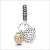 Sällsynt Pandora Love Locks Charm – Två hjärtformade lås i silver & guld