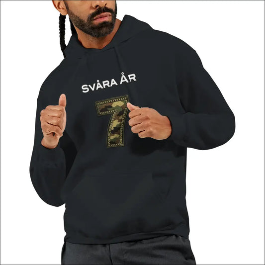 Sju Svåra År Hoodie | Military Stitch Experience Symbolism | Heavy Blend Cotton Polyester