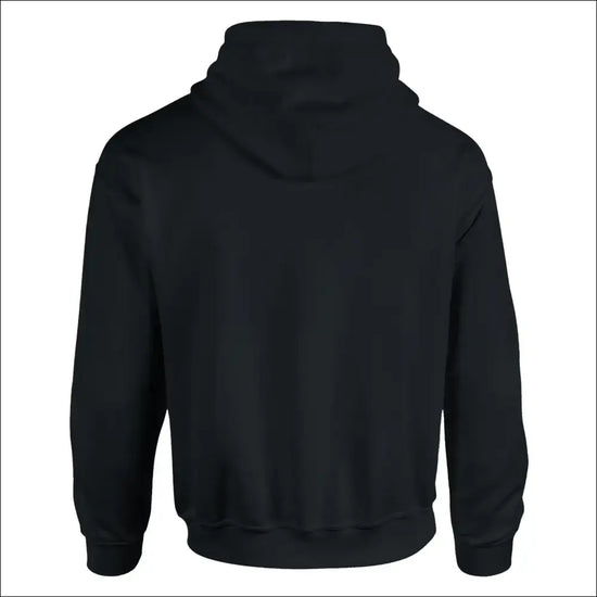 Bakvyn av Militär Stil Hoodie i svart färg med detaljerad sömnad.