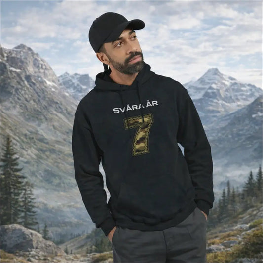 Sju Svåra År Hoodie | Military Stitch Experience Symbolism | Heavy Blend Cotton Polyester
