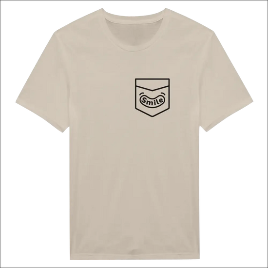 Smiling Pocket Classic Unisex Crewneck T-shirt | Premium Cotton Blend for DTG Printing in a light beige color.
