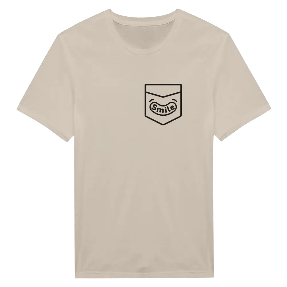 Smiling Pocket Classic Unisex Crewneck T-shirt | Premium Cotton Blend for DTG Printing in a light beige color.