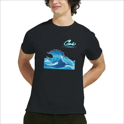 Stilren Vågor inspirerad Svart T-Shirt med Klassisk Design - S / Print Material