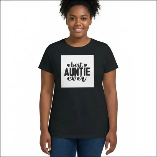 Moster T-shirt - svart med texten 'best AUNTIE ever', perfekt för mostrar och familjeevenemang.