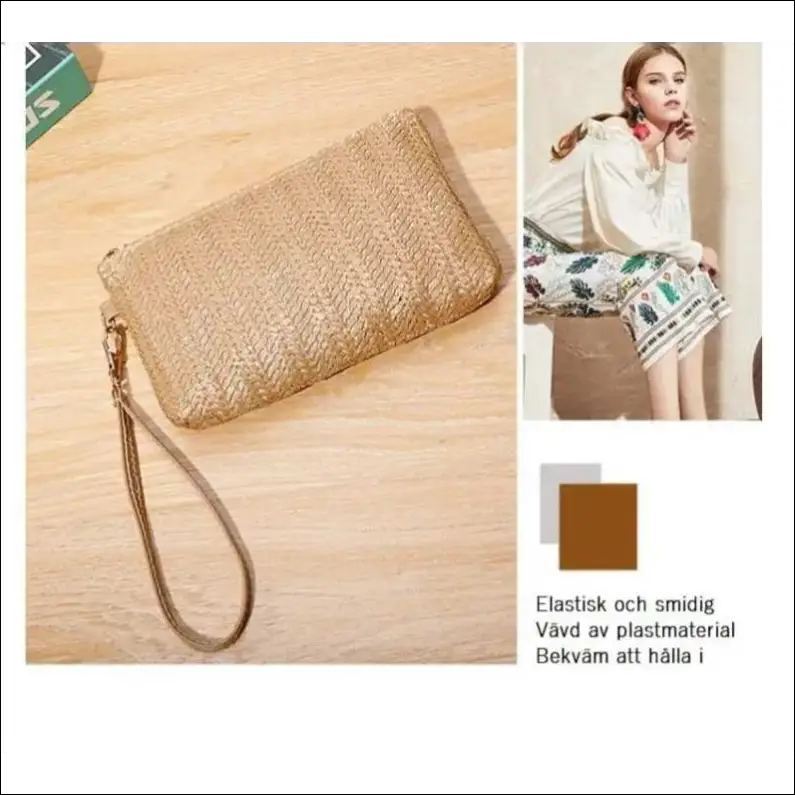 Stråväska med handledsrem för dam – liten lätt och stilren - Clutch