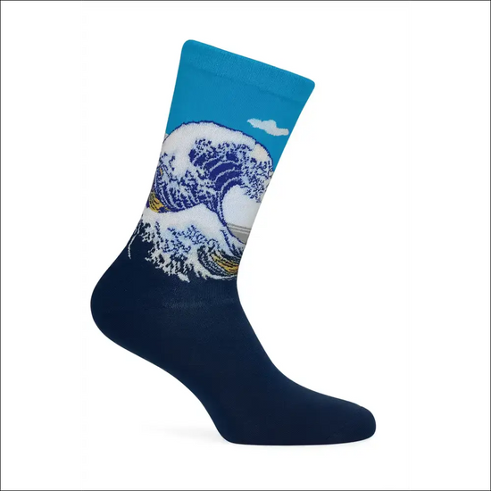 The Great Wave Socks featuring Hokusai’s iconic wave design for men and women in one size.