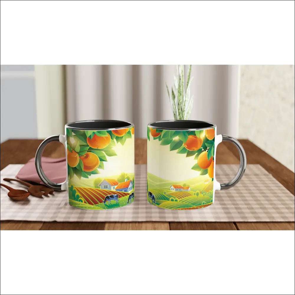 Unik Keramisk Mugg med Apelsin och Landskap – Fin Present - Print Material