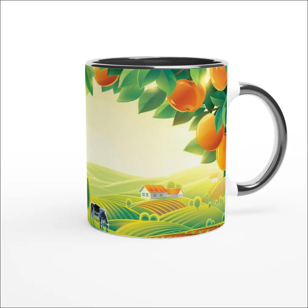 Unik Keramisk Mugg med Apelsin och Landskap – Fin Present - Print Material