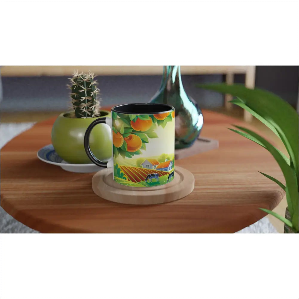 Unik Keramisk Mugg med Apelsin och Landskap – Fin Present - Print Material