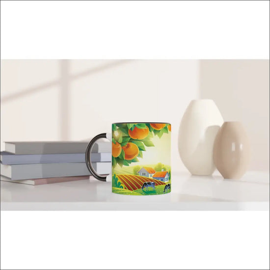 Unik Keramisk Mugg med Apelsin och Landskap – Fin Present - Print Material